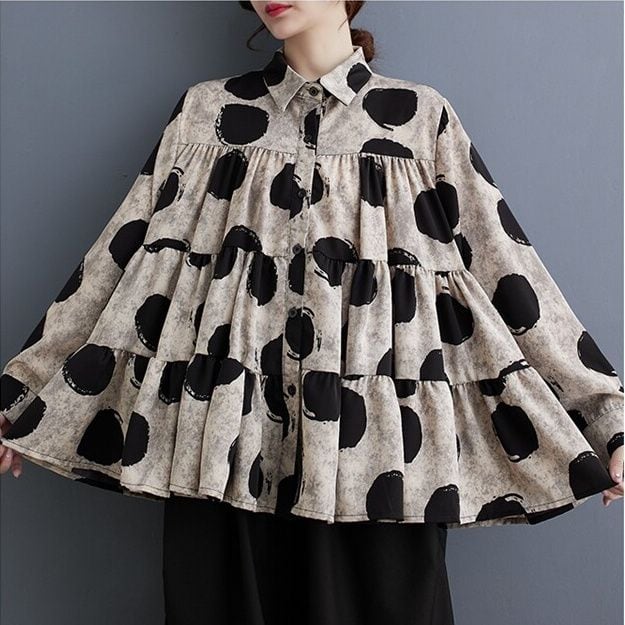 TIERED POLKA DOT PRINT LOOSE FIT SHIRT M-18719