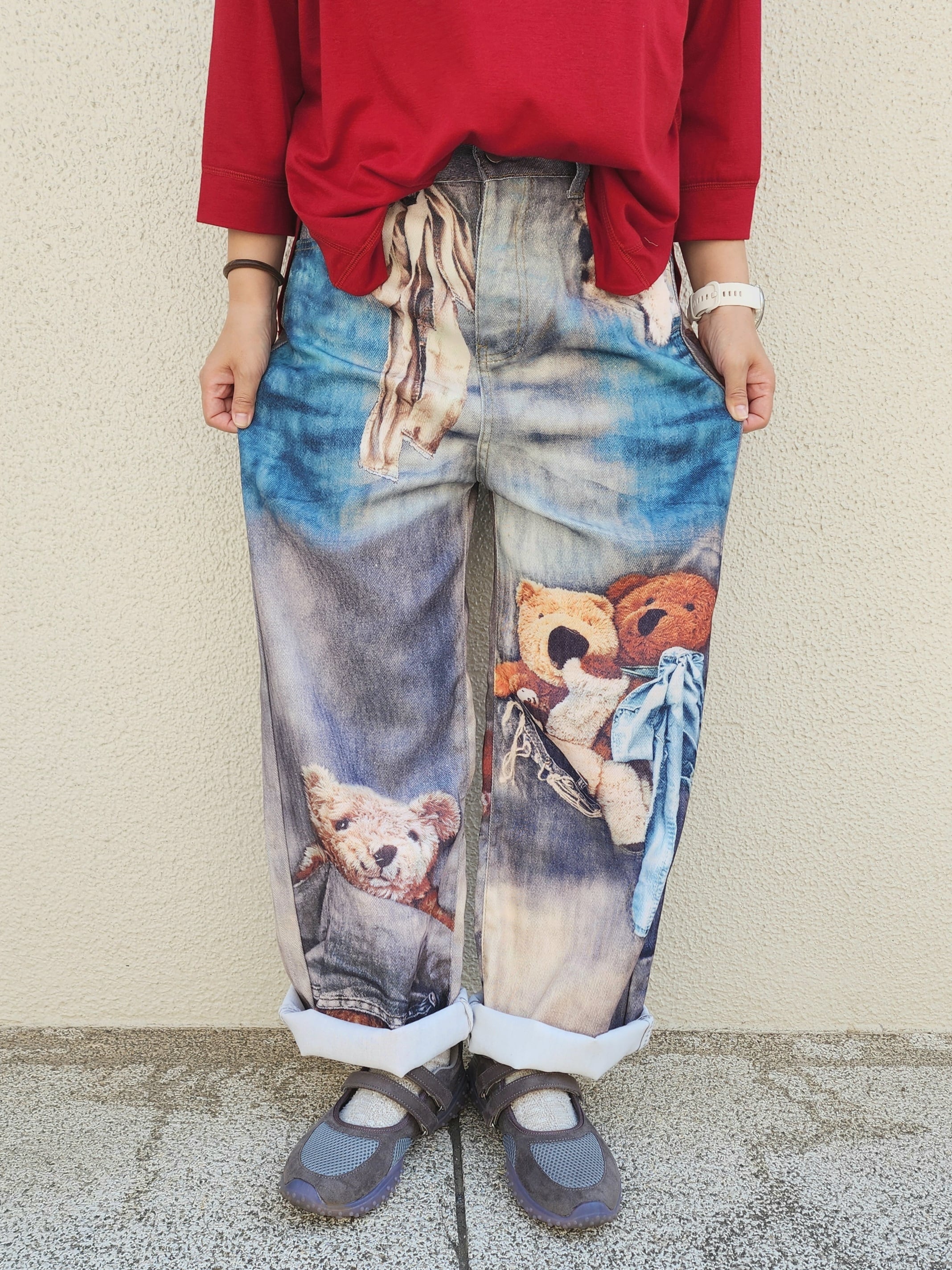 テディベアデザイン ストレートデニムパンツ テディベアデニムパンツ | ワンダフル商会
