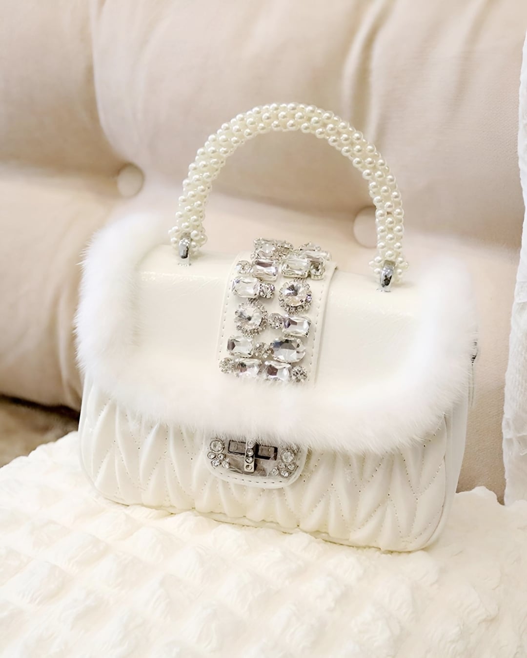 スクエアビジューファーバッグ(2 colors) 24W12009