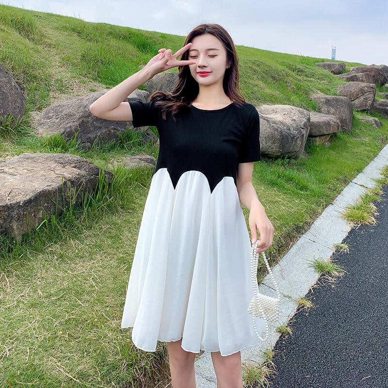 【新作】【送料無料】 マタニティウェア2020夏の新しいファッションステッチ偽のツーピースドレスルーズミドル丈マタニティAラインスカート-アリババ サマー 夏物 expec228897541743