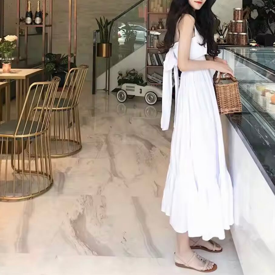 ロングフレアバックリボンサマードレス