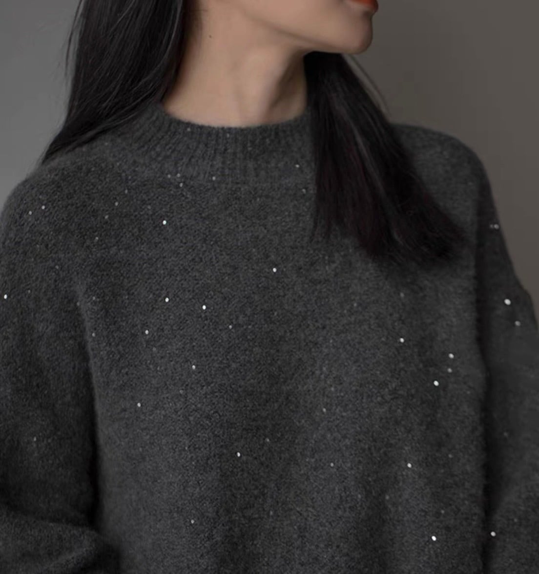 スパンコールグレーニットセーター | sharmant
