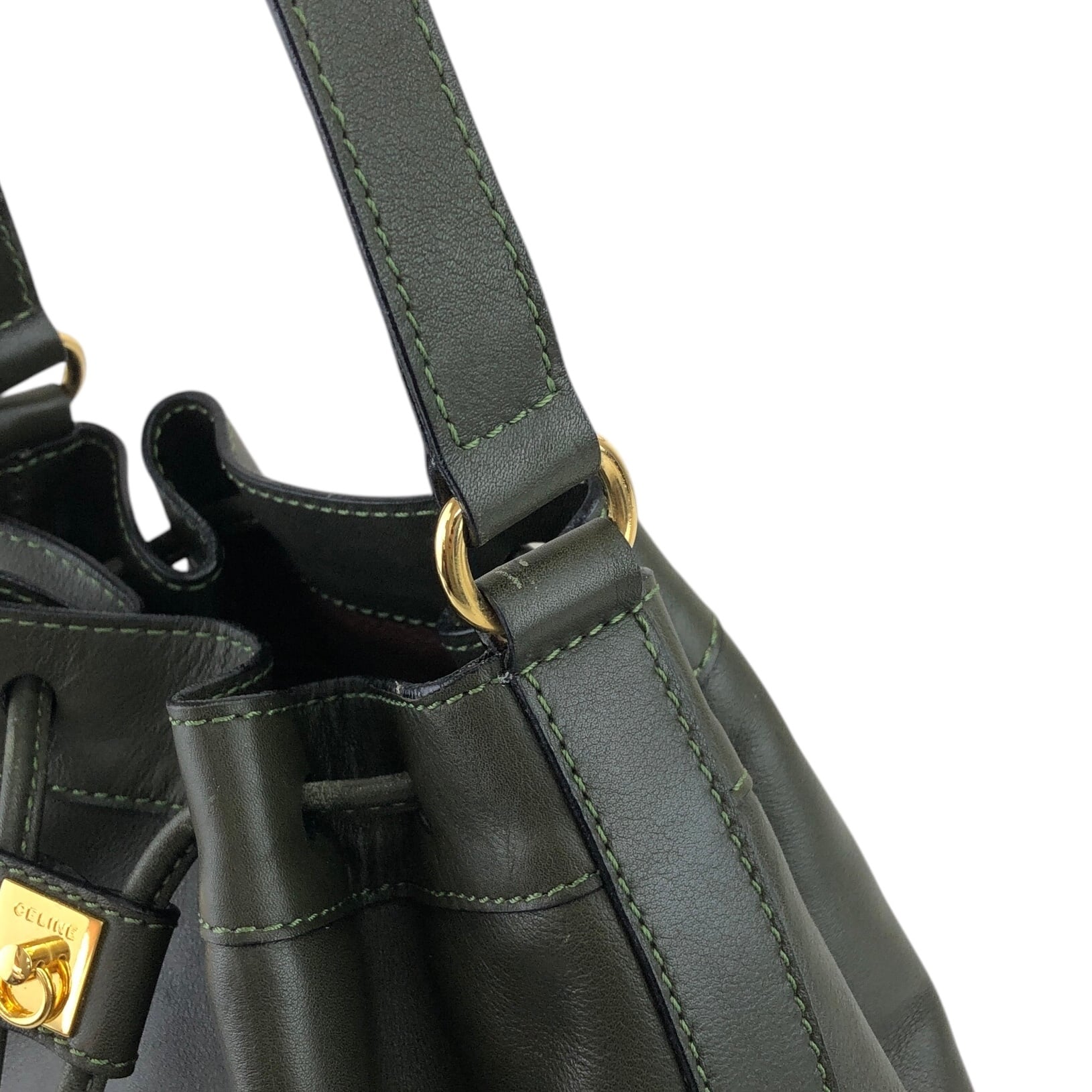 CELINE セリーヌ ショルダーバッグ グリーン ブラゾン型押し レザー