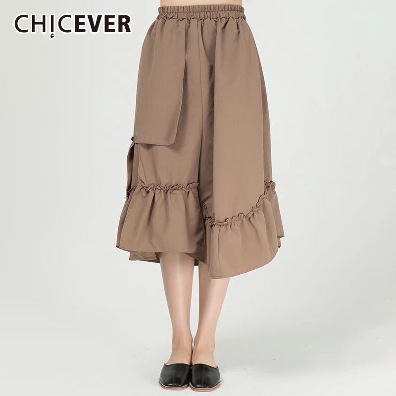 CHICEVERパッチワークシャーリングパンツ女性伸縮性ウエストふくらはぎ丈ワイドレッグパンツ2020夏 エラスティック サマー 夏物 ワイドパンツ 6base575673397451
