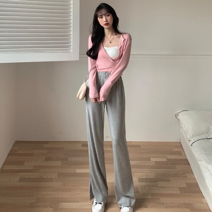 ホワイトトップス Tシャツ カーディガンブラウス グレーパンツ カジュアルレディース ロング ピンク ドラファッションホール30394259816