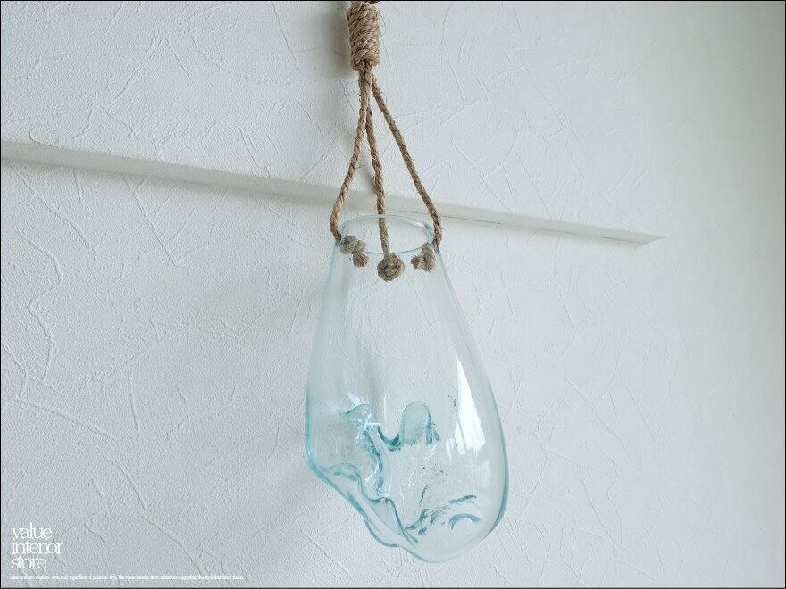 ハンギングフラワーベースNawaS01 花瓶 プリミティブガラスベース 壁掛け 花器 吹きガラス 手づくり ウォールベース 一点物 idavase