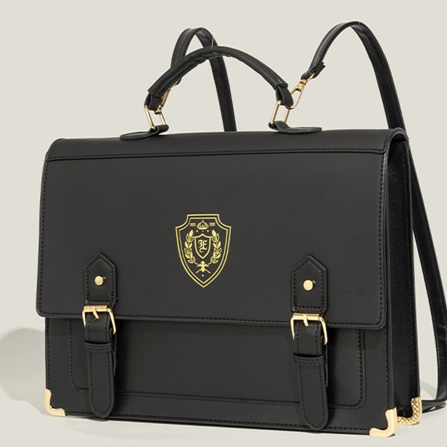 新入学・新学期に| エンブレム付き2WAYスクールバッグ ブラック/ブラウン