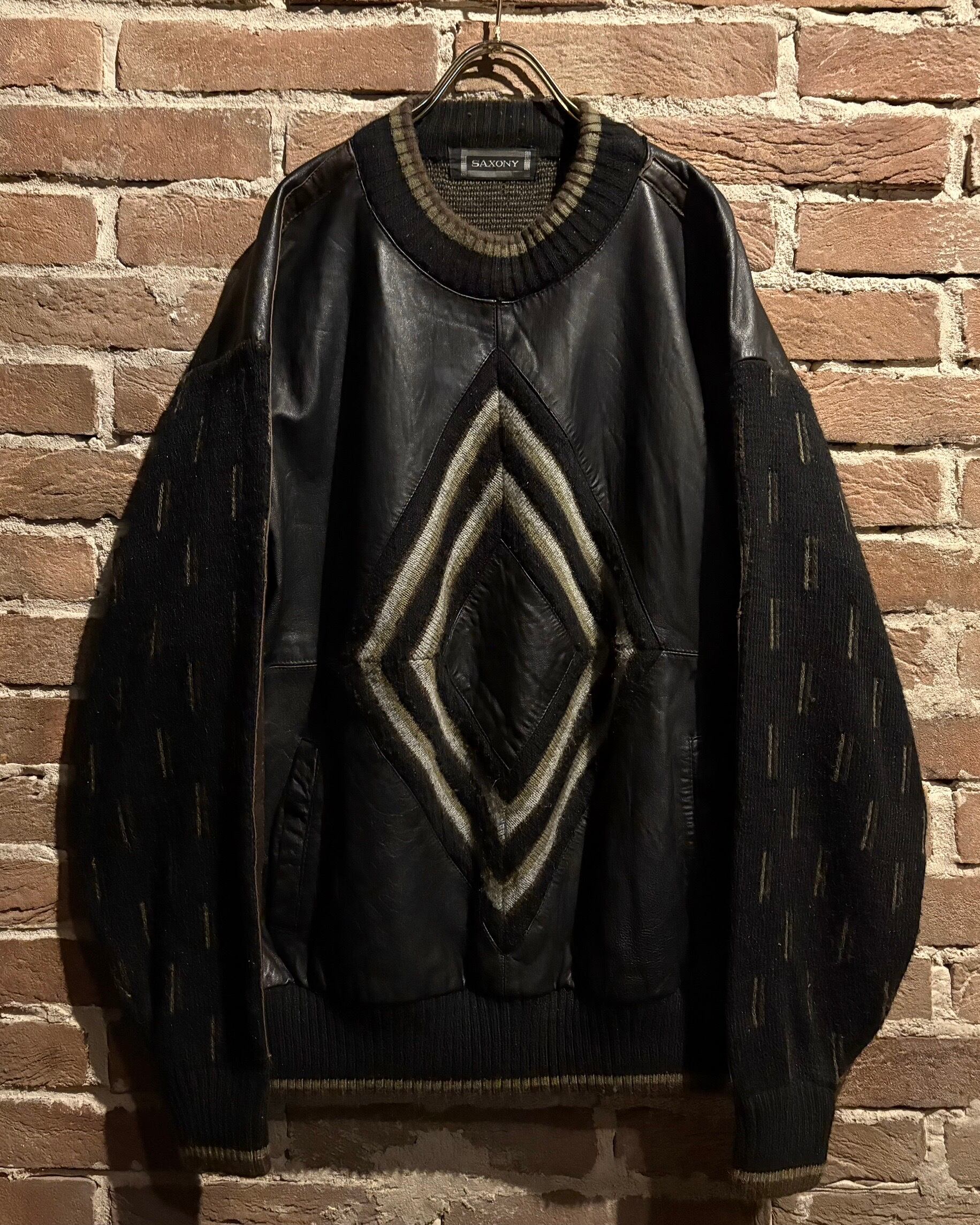 Caka act3】“SAXONY” Leather Switching Vintage Loose Pullover Knit