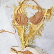 社交ダンス 衣装 Christine Klein Fashion クリスティーネ クライン ラテン ドレス ワンピース フリンジ デモ 競技 ダンス パーティ 発表会 金 白 ホワイト系 ゴールド系 エレガント おしゃれ フロア映え ユニーク デザイン フリンジ装飾 ステージ衣装 派手 豪華 ダンスイベント パフォーマンス