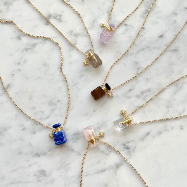 再入荷】天然石をくり抜いて作った香水瓶 Spell ネックレス14Kgf