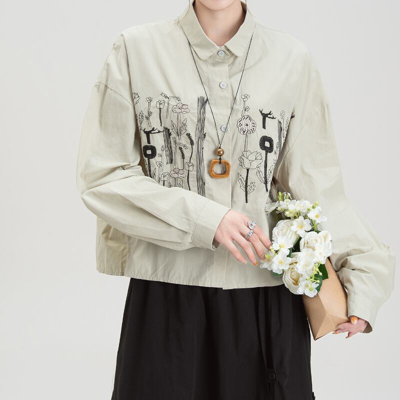 ボタニカル刺繍ショート丈シャツ M2183