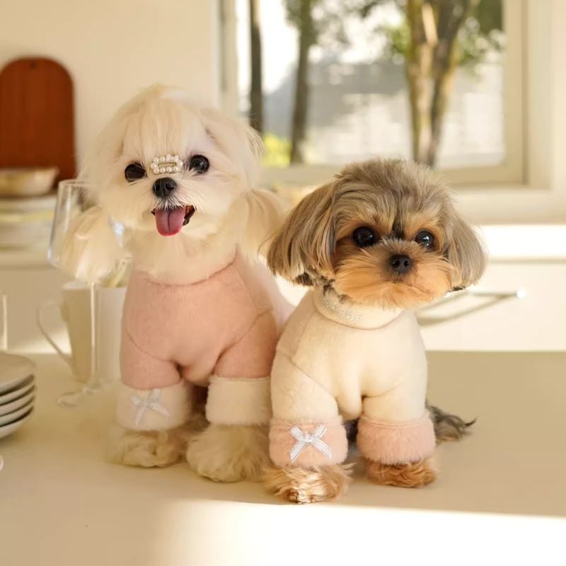 袖口ファーのハイネック長袖トップス 犬服 00375