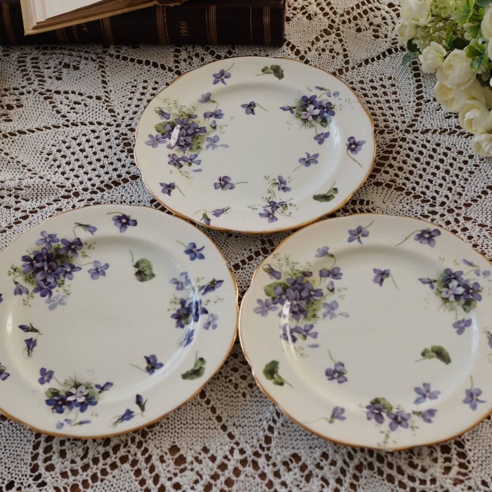 ハマースレイ バイオレット スクエアプレート アンティーク 訳あり英国ハマースレイ ヴィクトリアンバイオレット プレート3