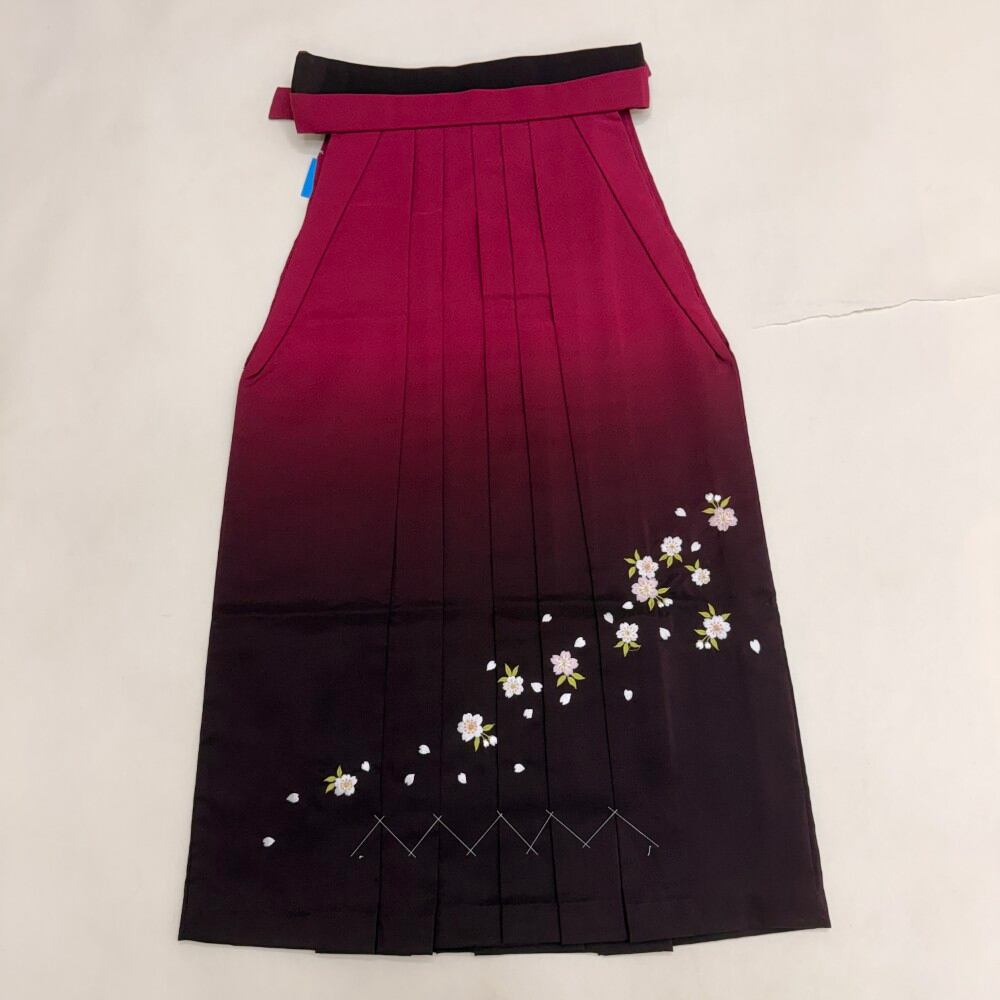 袴 SS size 紐下丈83.5cm 行灯袴 卒業袴 女性用袴 ぼかし 刺繍 エンジ ピンク 中古 5856