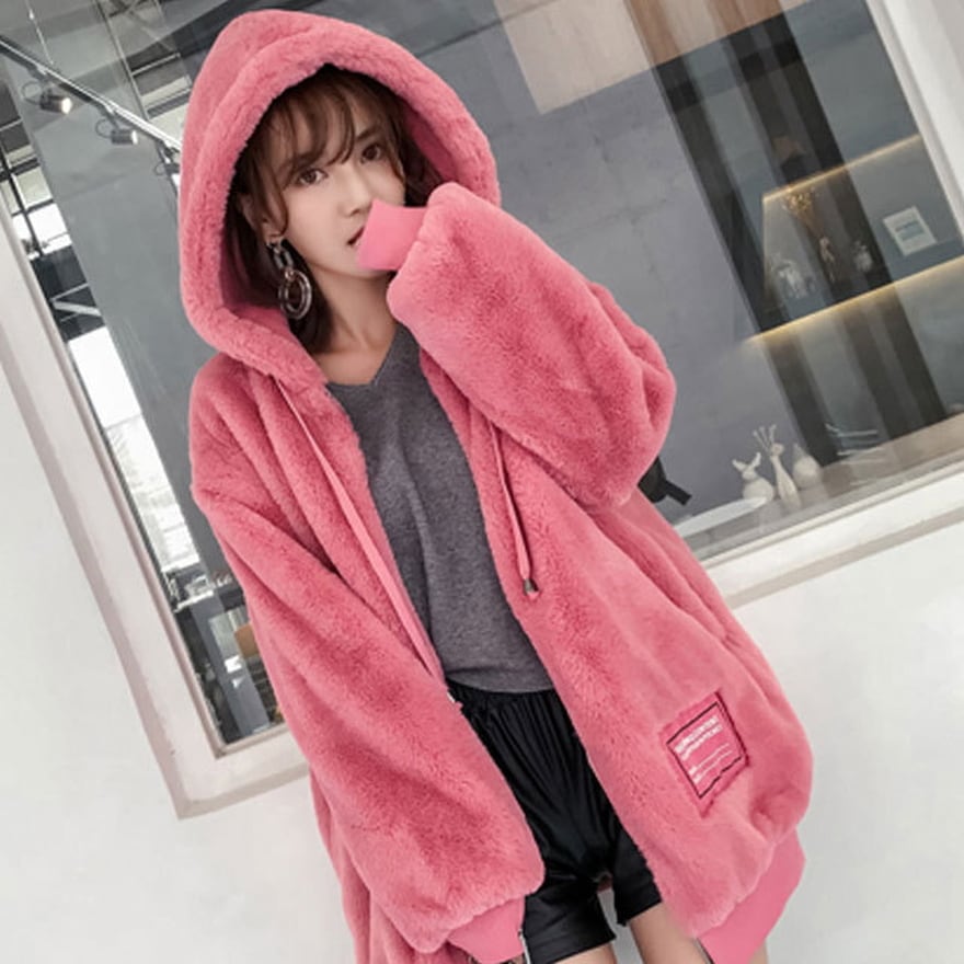 サブカル 服 地雷系 通販 パーカー ふわふわ もこもこ 極暖 オーバーサイズ バッグロゴ