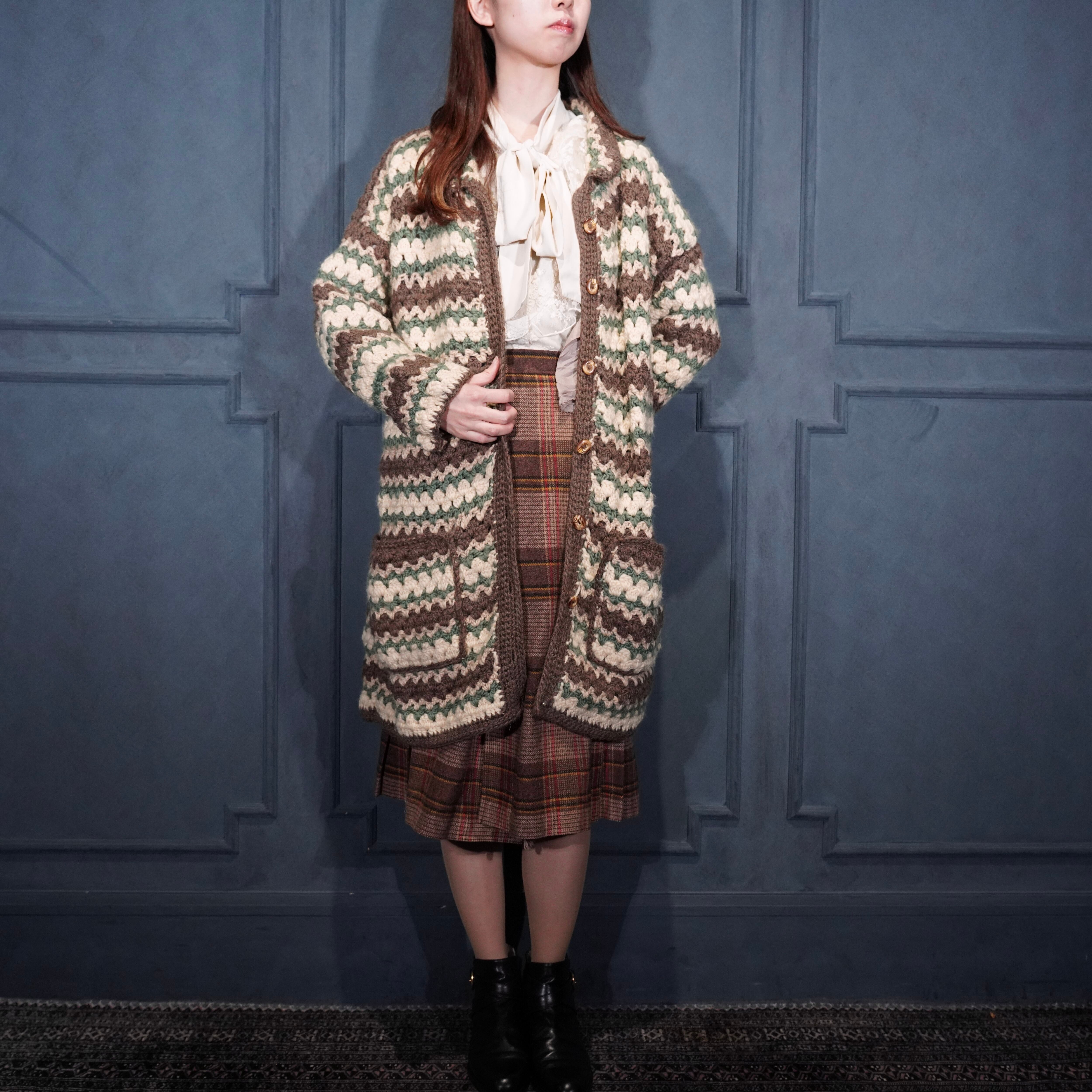 RETRO VINTAGE DESIGN BUTTON KNIT LONG COAT/レトロ古着デザイン 