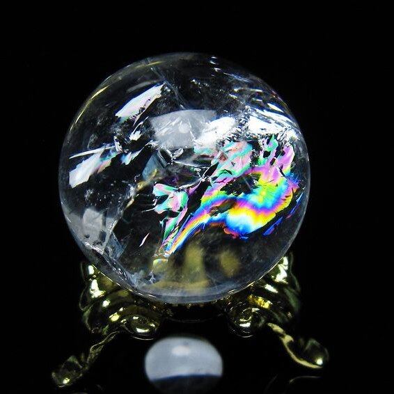アイリスクォーツ 水晶 丸玉 虹入り 25mm スフィア 置物 水晶玉 一点物 141-6997