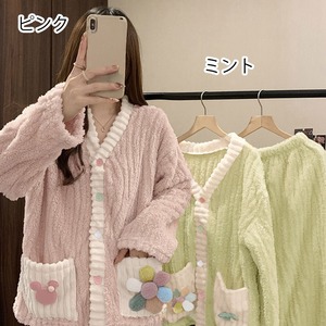 フリース パジャマ レディース セットアップ 韓国 ルームウェア 大人 かわいい 防寒 保温 ふわふわ おしゃれ 上下セット 冷え防止 もこもこ 暖かい 大人可愛い 大人女子 [LW-CEZ014]