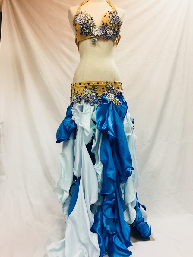 エジプト製ベリーダンス衣装 水色 ブルー Shamirajapan