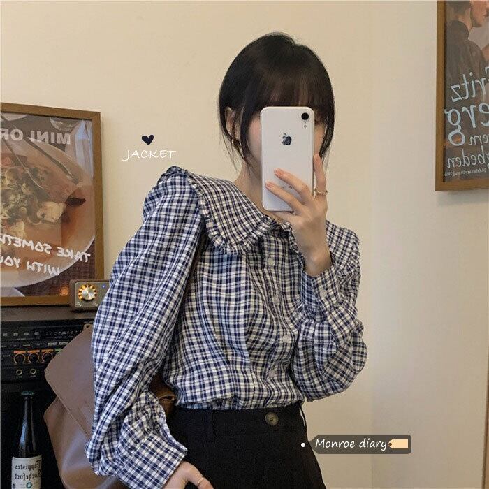 カラー格子柄シャツ オータムウィンタートップス ショートジャケット ロング 秋物 冬物 モンロー30384204316