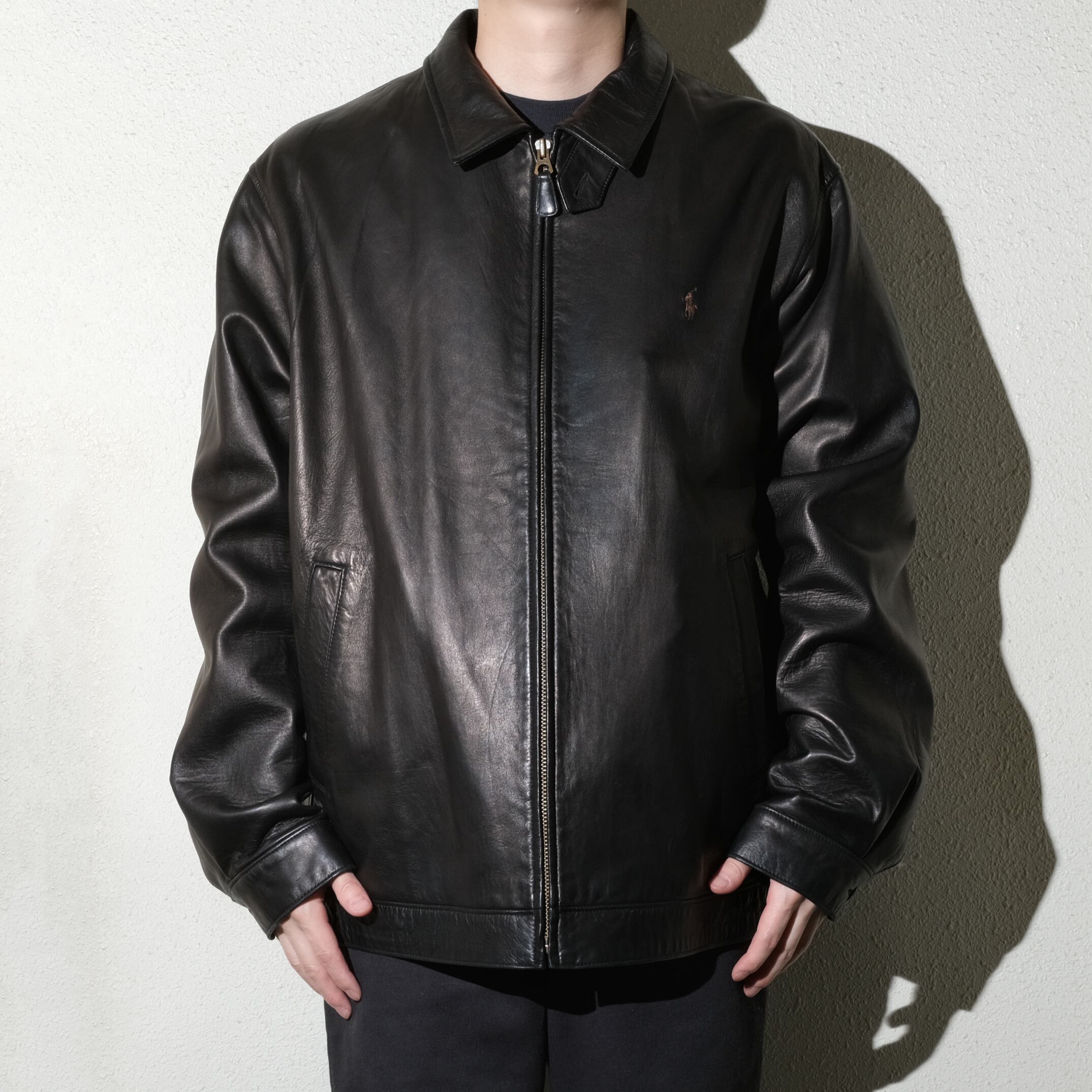 ラルフローレン black leather drizzler jacket L