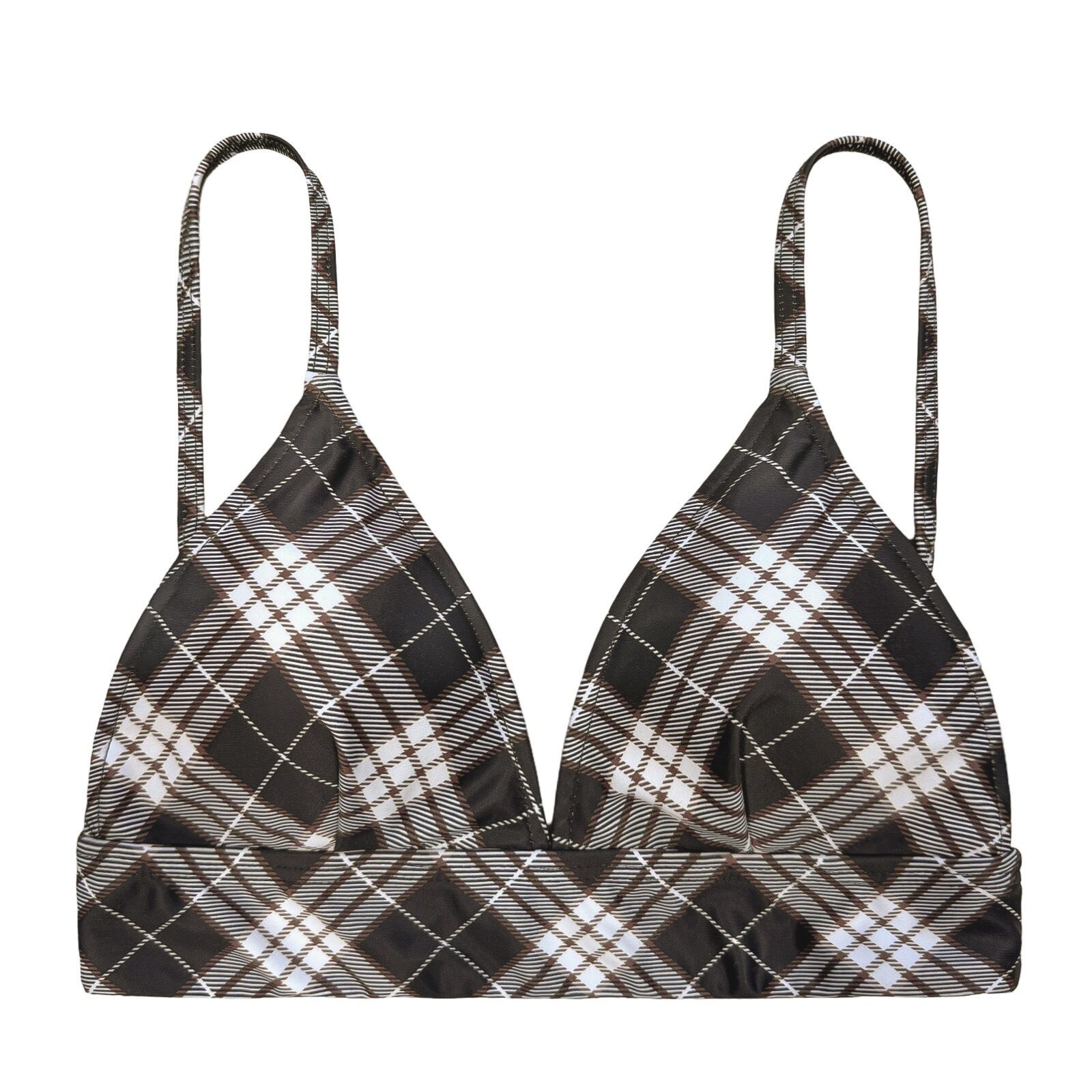 brown check triangle bikini tops