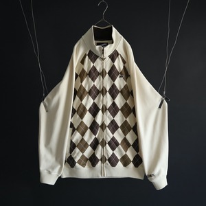 over silhouette argyle art switching design track jacket