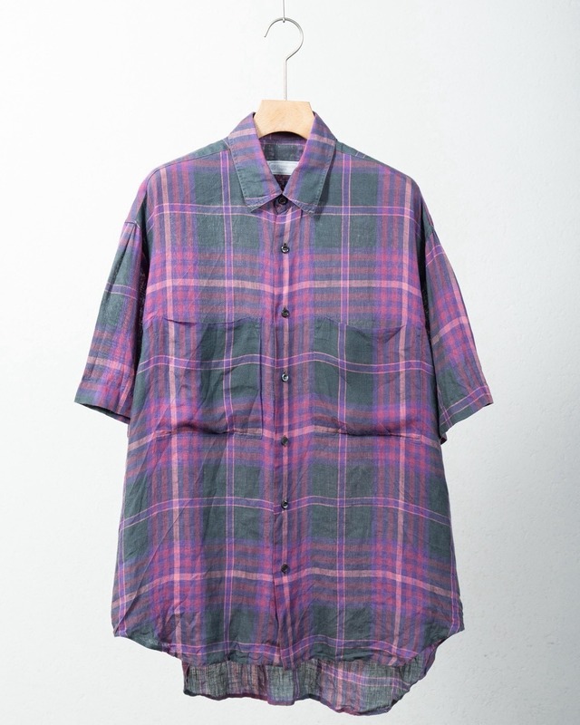 "Ermenegildo Zegna" check patterned all linen short sleeve shirt / Made In SPAIN