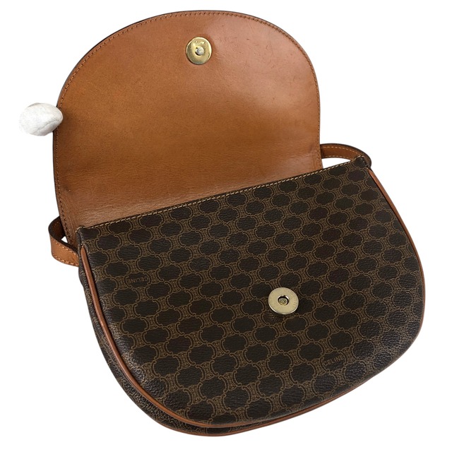 CELINE セリーヌ マカダム ショルダーバッグ ブラウン ブラゾン型押し PVC vintage ヴィンテージ オールド u8j887