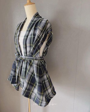 ★TB251◆3m◆コットンリネン混先染め生地◆チェック◆製作事例写真あり