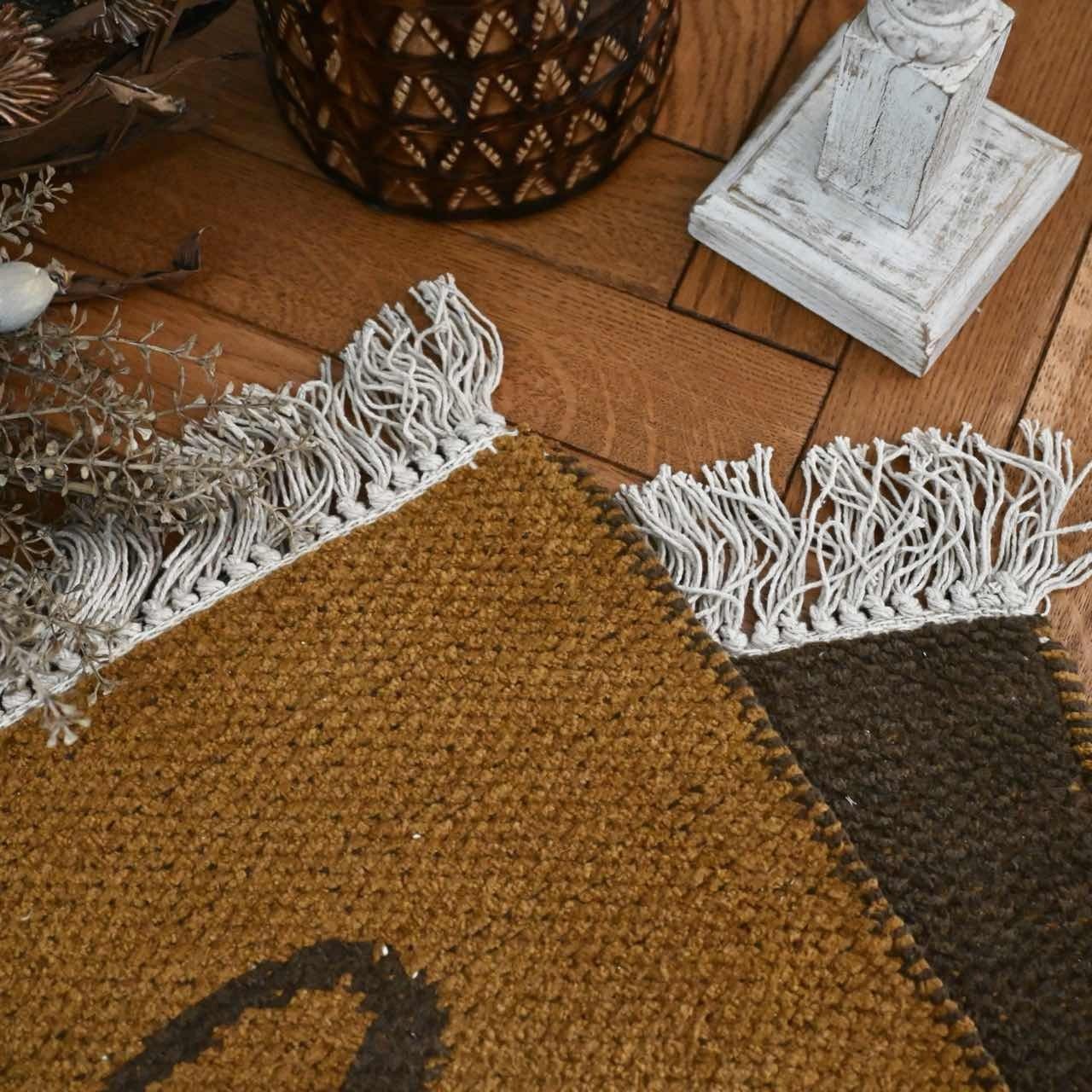 フォークアートラグ｜ブラウン 茶色 マスタード おしゃれ 織り