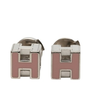 エルメス カージュ ド アッシュ Hキューブ ピアス シルバー ピンク メタル エナメル レディース HERMES 【中古】