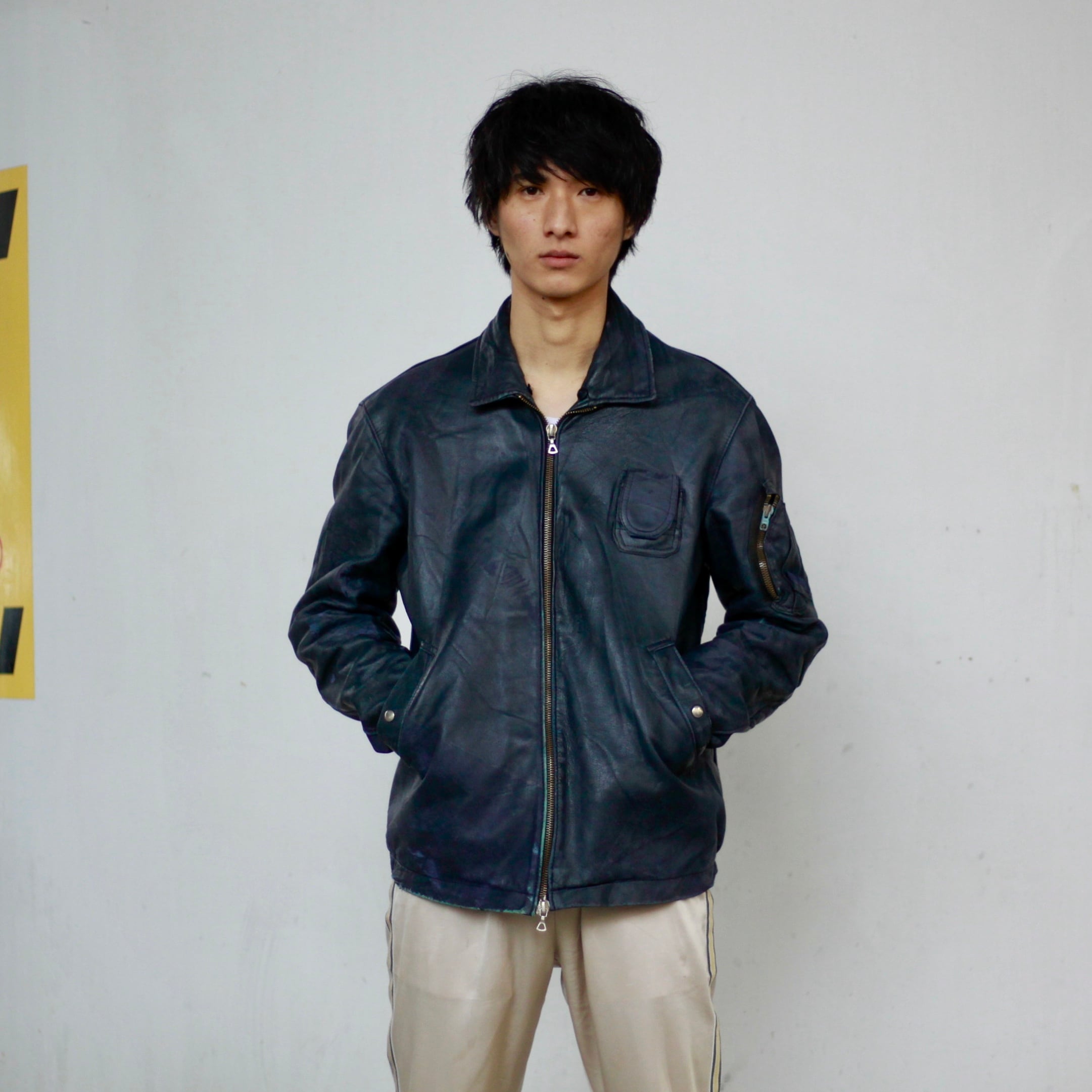 . 's French air force leather jacket ネイビー レザー