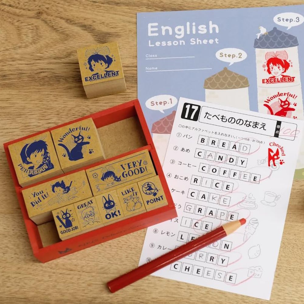 魔女の宅急便 英語の木製ごほうびスタンプ11個セット 専用ケース付