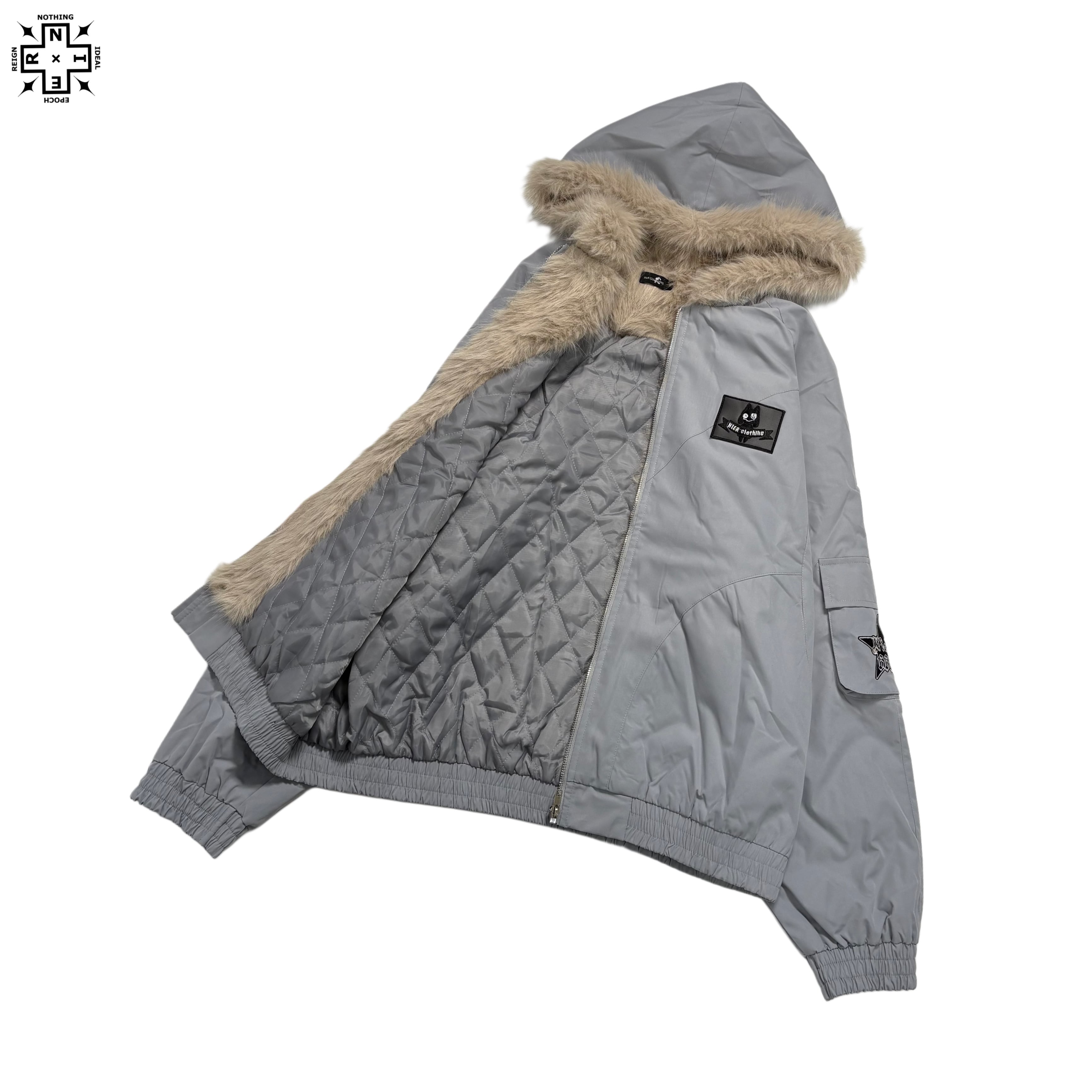 shirocon yori プードルフードボンディングジャケット 38 グレー 超防寒!!UNISEXファーフード中綿入りアウター【GRAY】 | NIER CLOTHING
