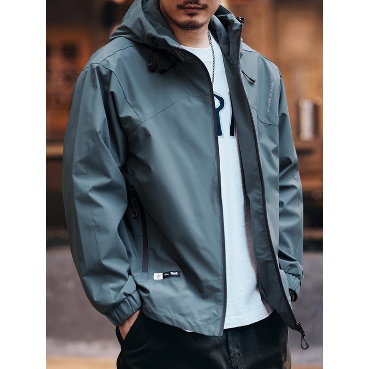 Hooded Stand Collar Full Zip-Up Jacket ◇3color H0747
