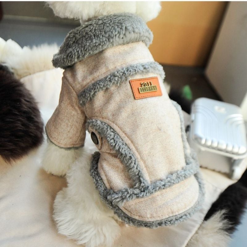 ボア襟フェイクムートンのカントリー風ジャケット 犬服 00996