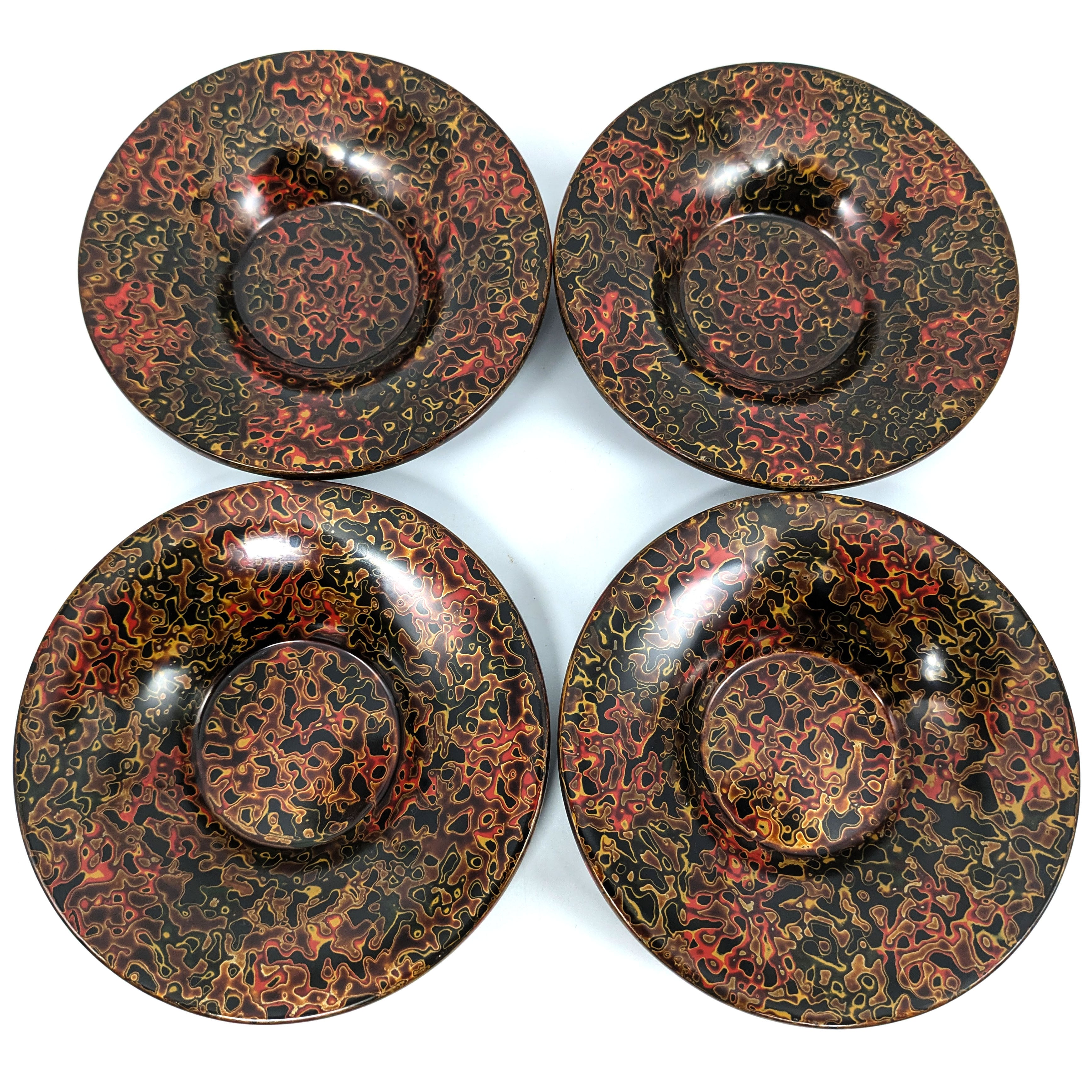 津軽塗（唐塗）バカ塗り・茶托・4枚セット・漆器・伝統工芸・No.240711