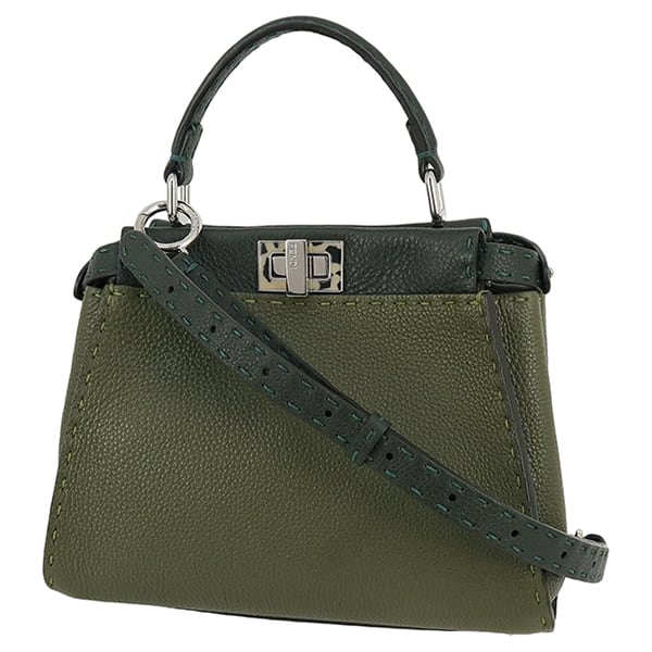Unused FENDI フェンディ ピーカブー ミニ セレリア オリーブ グリーン カーフレザー 2WAY ハンドバッグ ショルダーバッグ 8BN244 未使用品