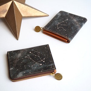 L-shaped zipper wallet (starry sky with 12 constellations) genuine leather