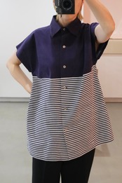 1970's Marimekko bi-pattern french sleeve blouse