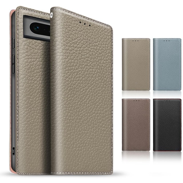 TENSIK GooGle Pixel 7a 用の ケース 手帳型 グーグル ピクセル7a 用の ケース 高級牛本革 ぐーぐる ぴくせる7a 用の スマホケース マグネット式 携帯カバー 財布型レザー 手帳型カバー本革 スタンド機能 ストラップ付き カードポケッ トギフトボックス付き グレー×ピンク