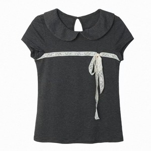 [Two Days off] vintage doll collar striped lace shirt top