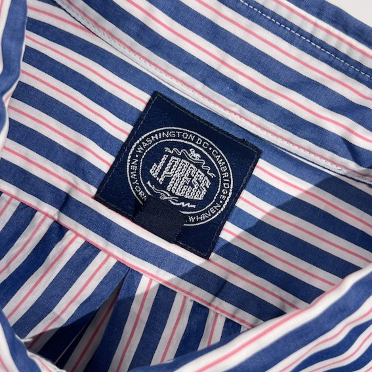 J.PRESS ジェイプレス ストライプ柄 BD ボタンダウン 長袖シャツ LL/ブルー×ピンク系 メンズ