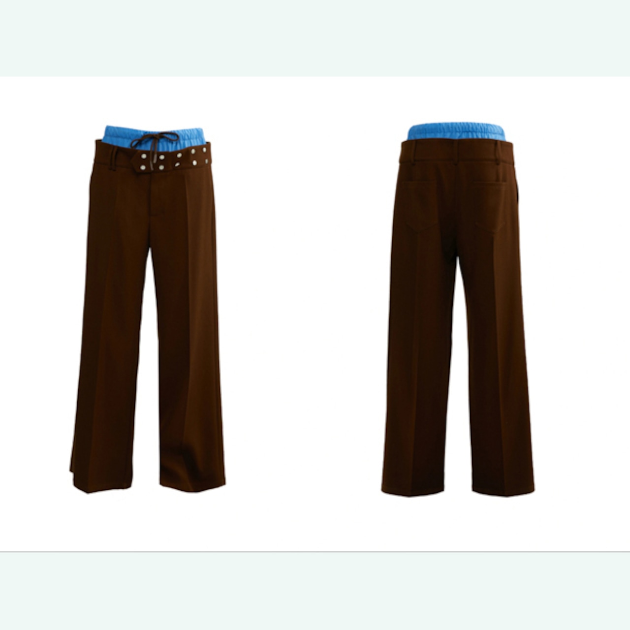 ブルーコントラストが挑発する、ブラウンワイドトラウザー 《B0044》