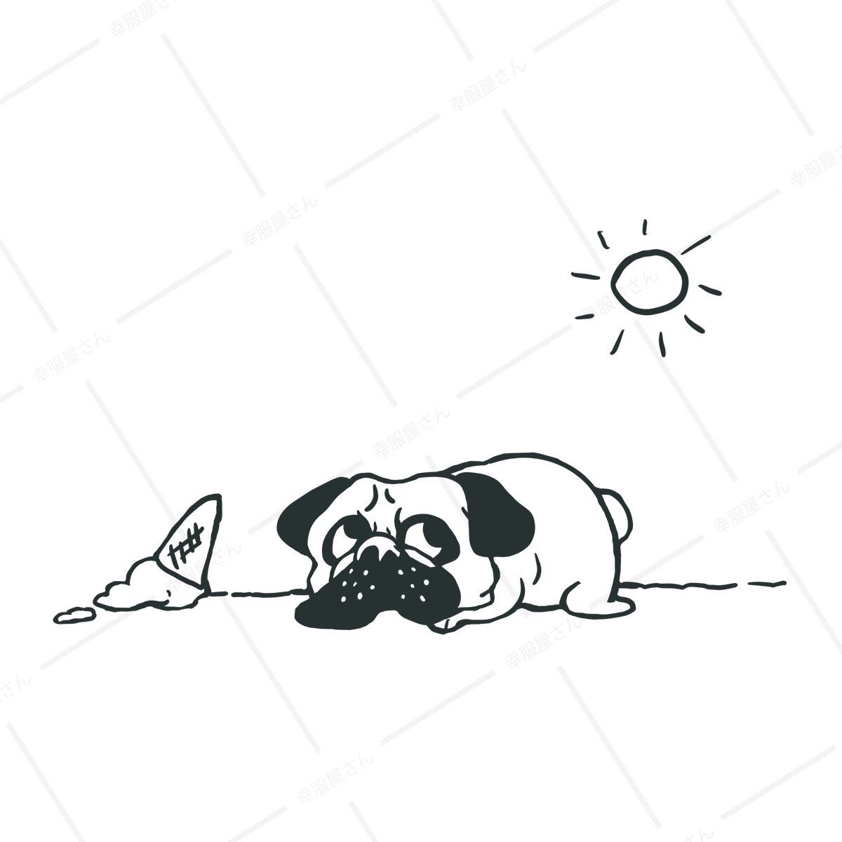 夏バテ パグ Tシャツ dog64 犬 ブヒ パグ 好き 服 ゆるい イラスト