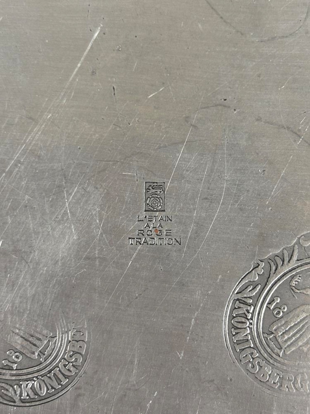 錫プレート　ピューター　エタン丸大プレート　フランス製　オードブル　サンドウィッチ　ディスプレイ用としても　19twh6-1