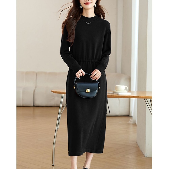 ウエストベルト付きニットワンピース 3color W00714