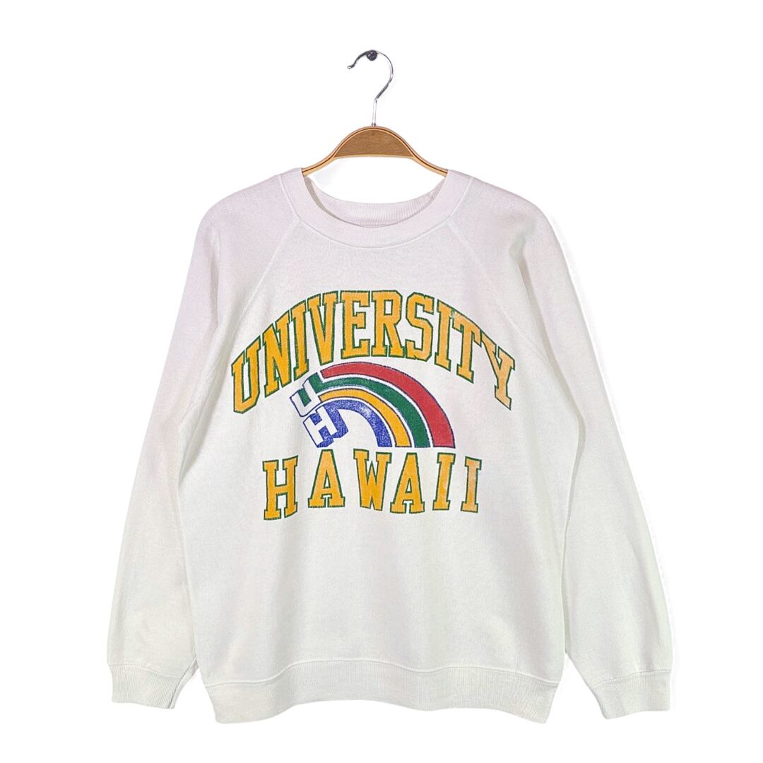 80s ハワイ大学 USA製 ヴィンテージスウェット カレッジ アーチロゴ ヘインズ HANES ホワイト サイズM 古着 @CF0985