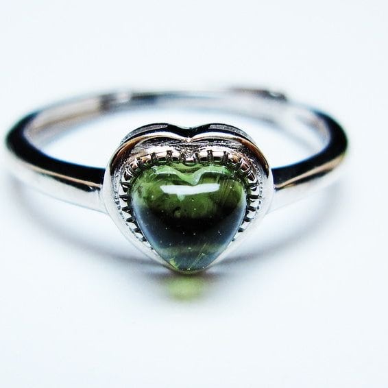 モルダバイト リング モルダウ石 指輪 ハート フリーサイズ 13号 一点物 メール便可 [M便 1/20] 199-584